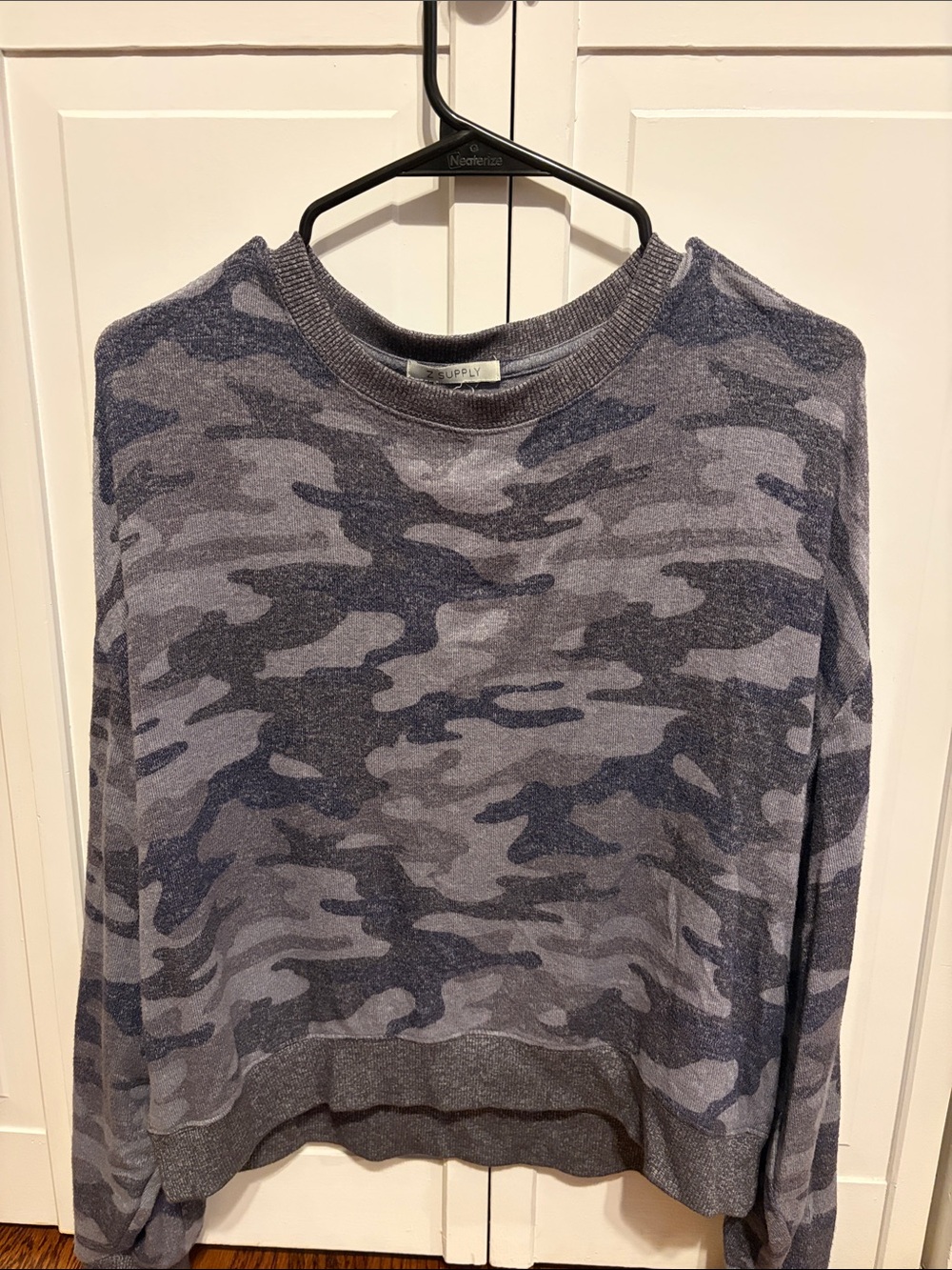 ZSupply Women’s Gray and Blue Camo Crewneck Shirt